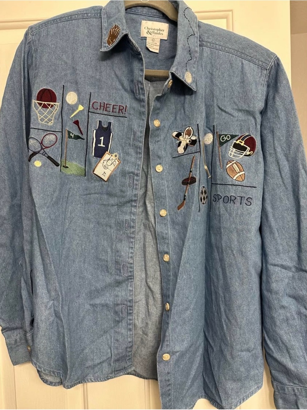 Christopher & Banks Light Blue Embroidered Sports Denim Shirt
